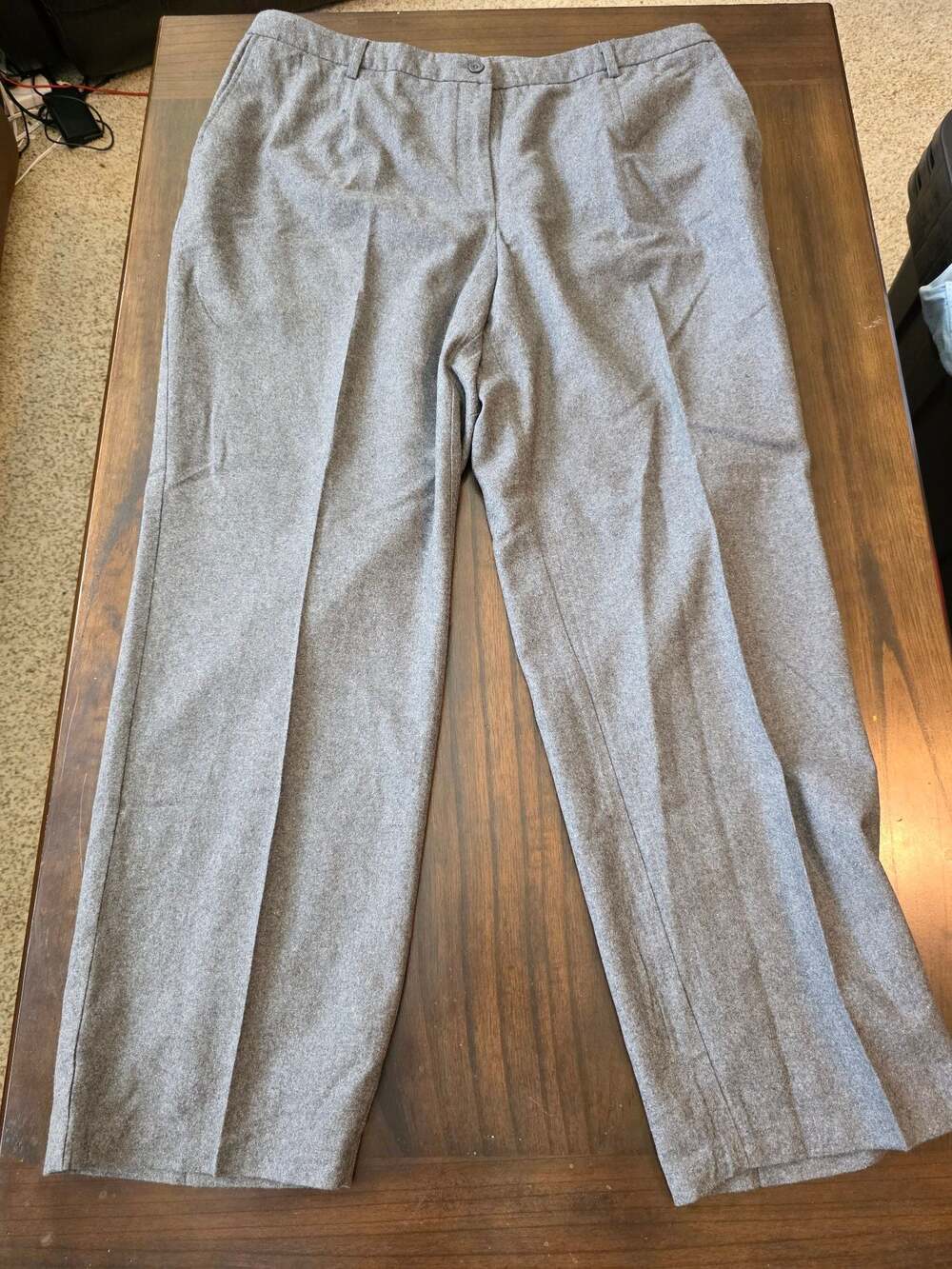 Jessica London Women's Wool Blend Grey Elastic-Back Straight Leg Trousers Sz 18